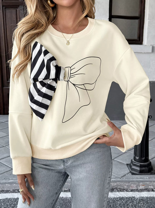 Bow Round Neck Dropped Shoulder Sweatshirt nicholesgifts