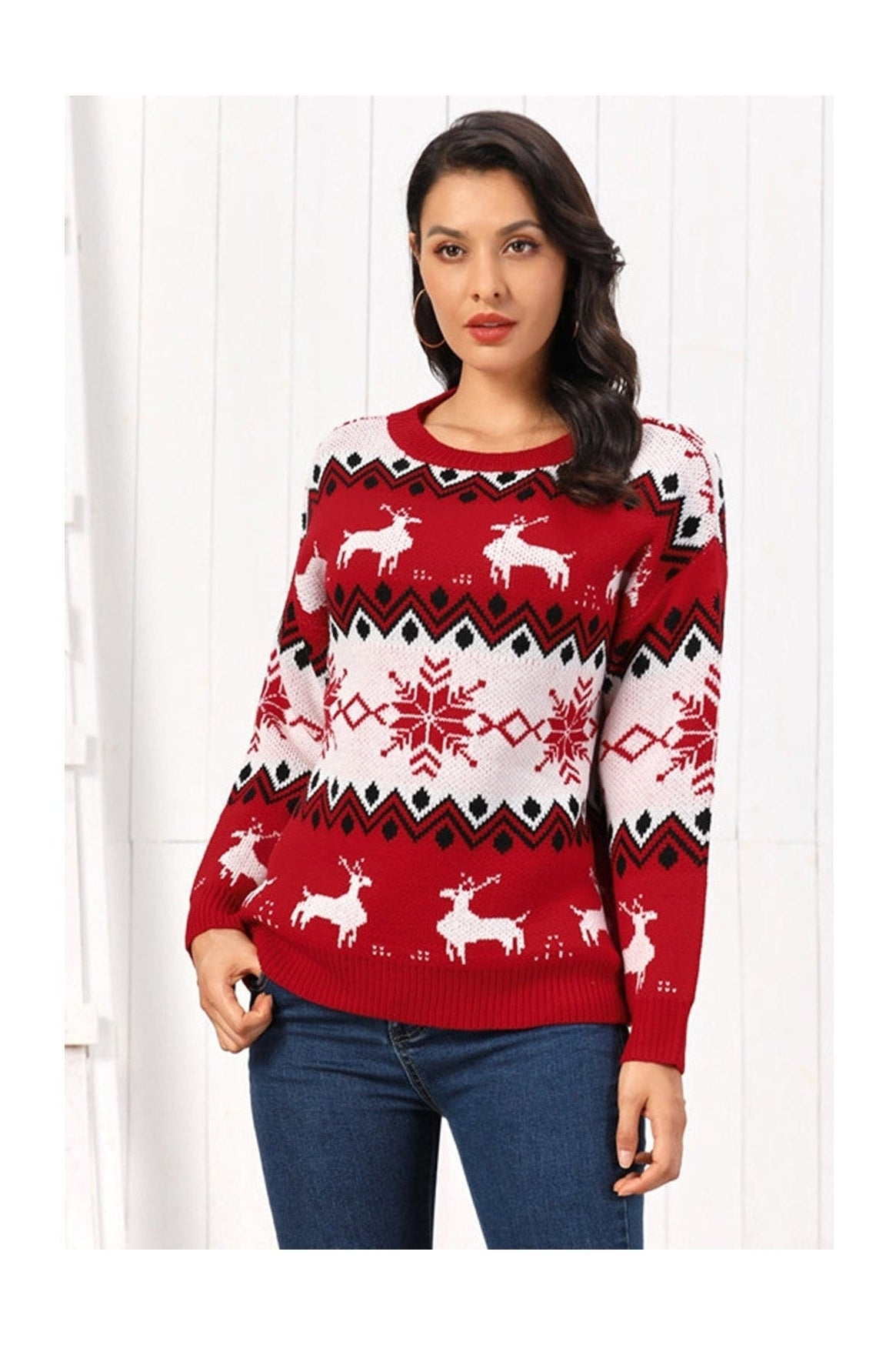 Reindeer Round Neck Sweater nicholesgifts