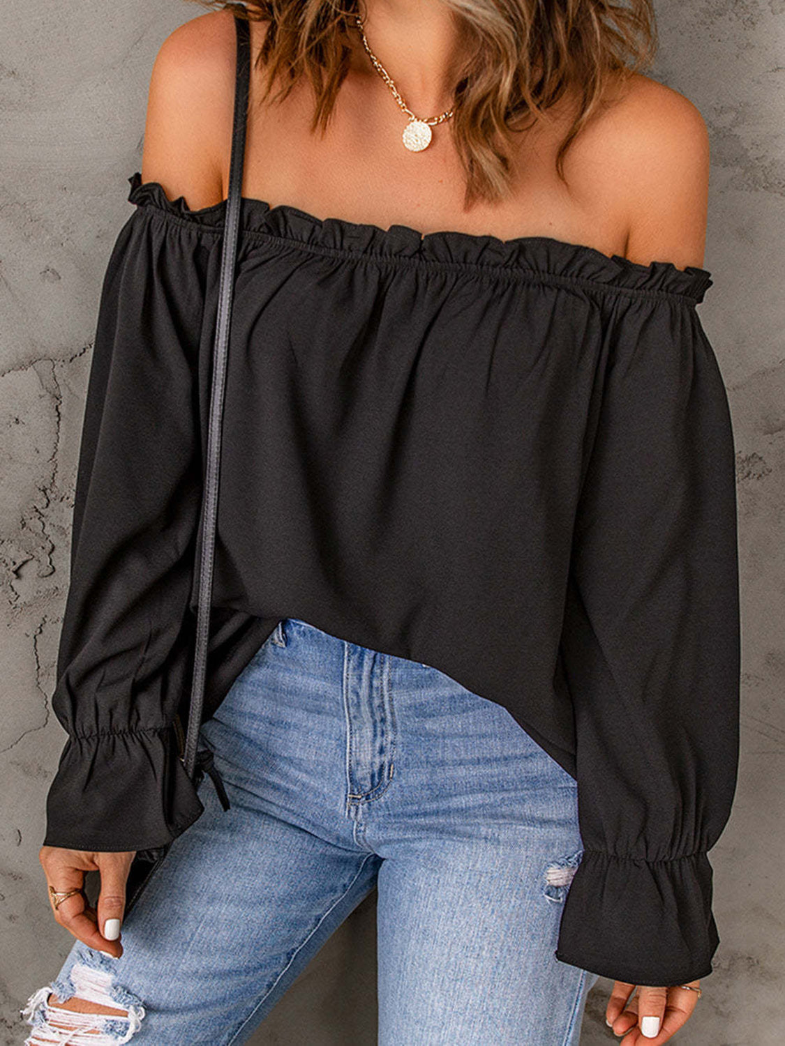 Off-Shoulder Flounce Sleeve Blouse NicholesGifts