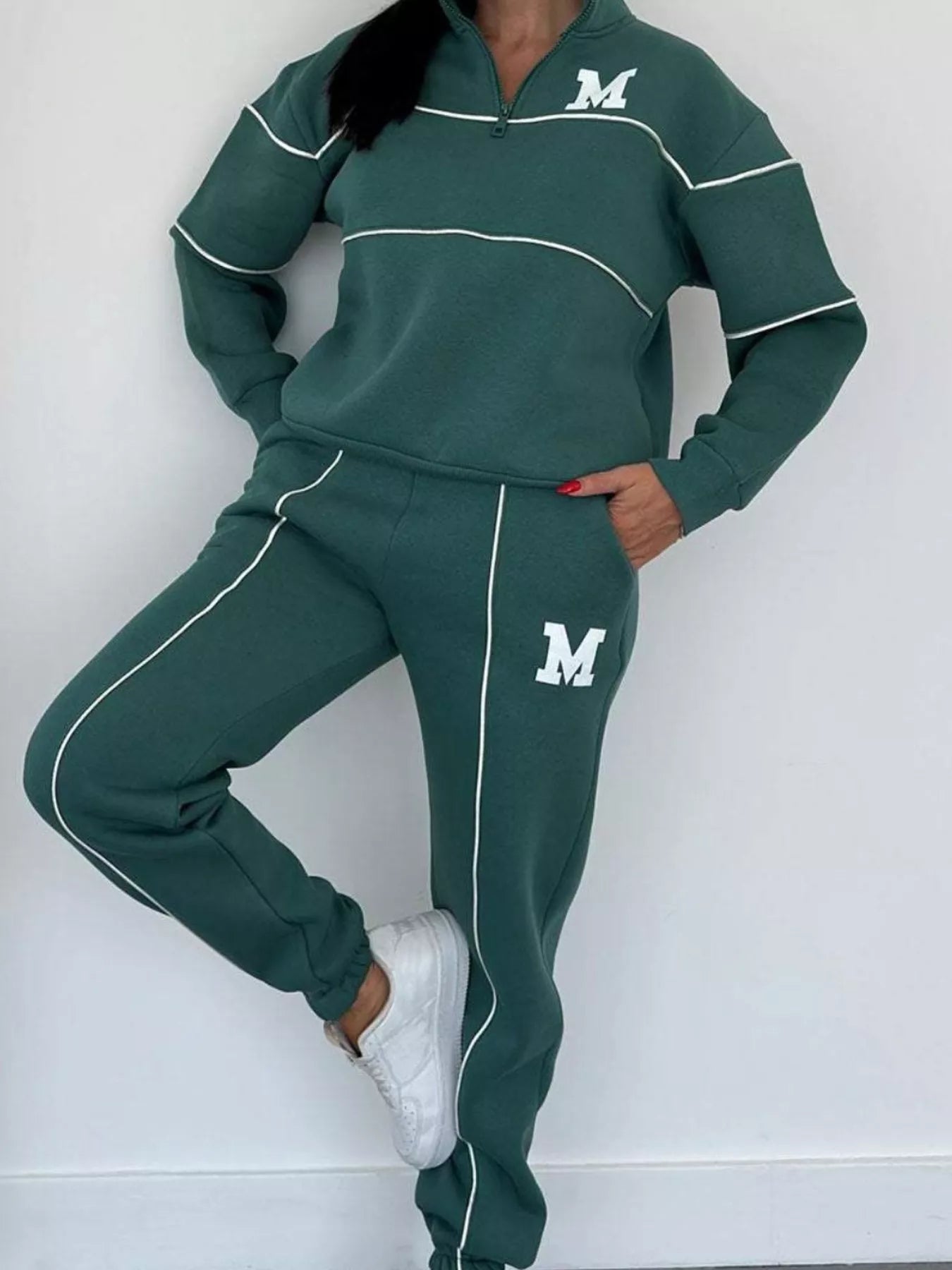Full Size Striped Quarter Zip Top and Pants Set Plus Size nicholesgifts