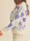 Women Heart Ribbed Hem Long Sleeve Sweater For Valentine's Day Gift For Her nicholesgifts