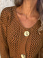 Crochet Button Up Long Sleeve Cardigan nicholesgifts