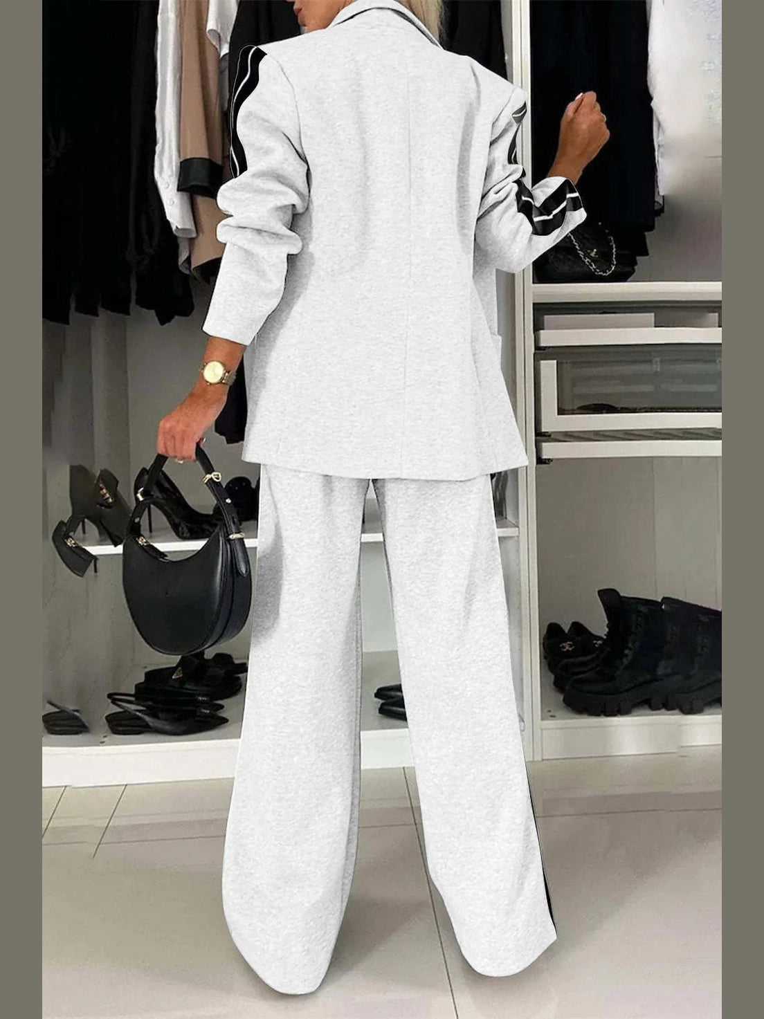 Full Size Contrast Lapel Collar Top and Pants Set nicholesgifts