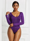 Half Zip Scoop Neck Long Sleeve Bodysuit nicholesgifts