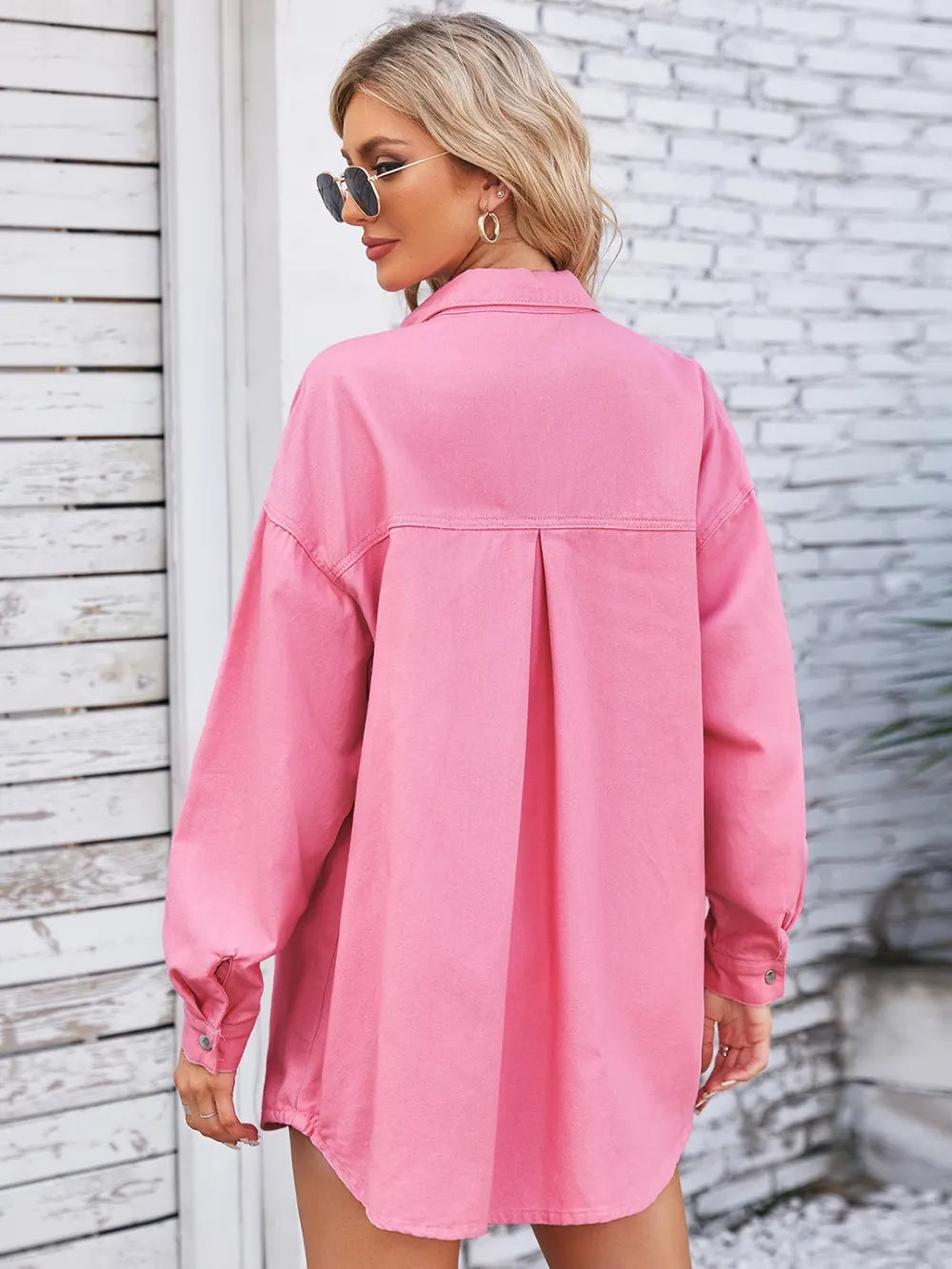Pocketed Snap Down Dropped Shoulder Denim Shacket nicholesgifts