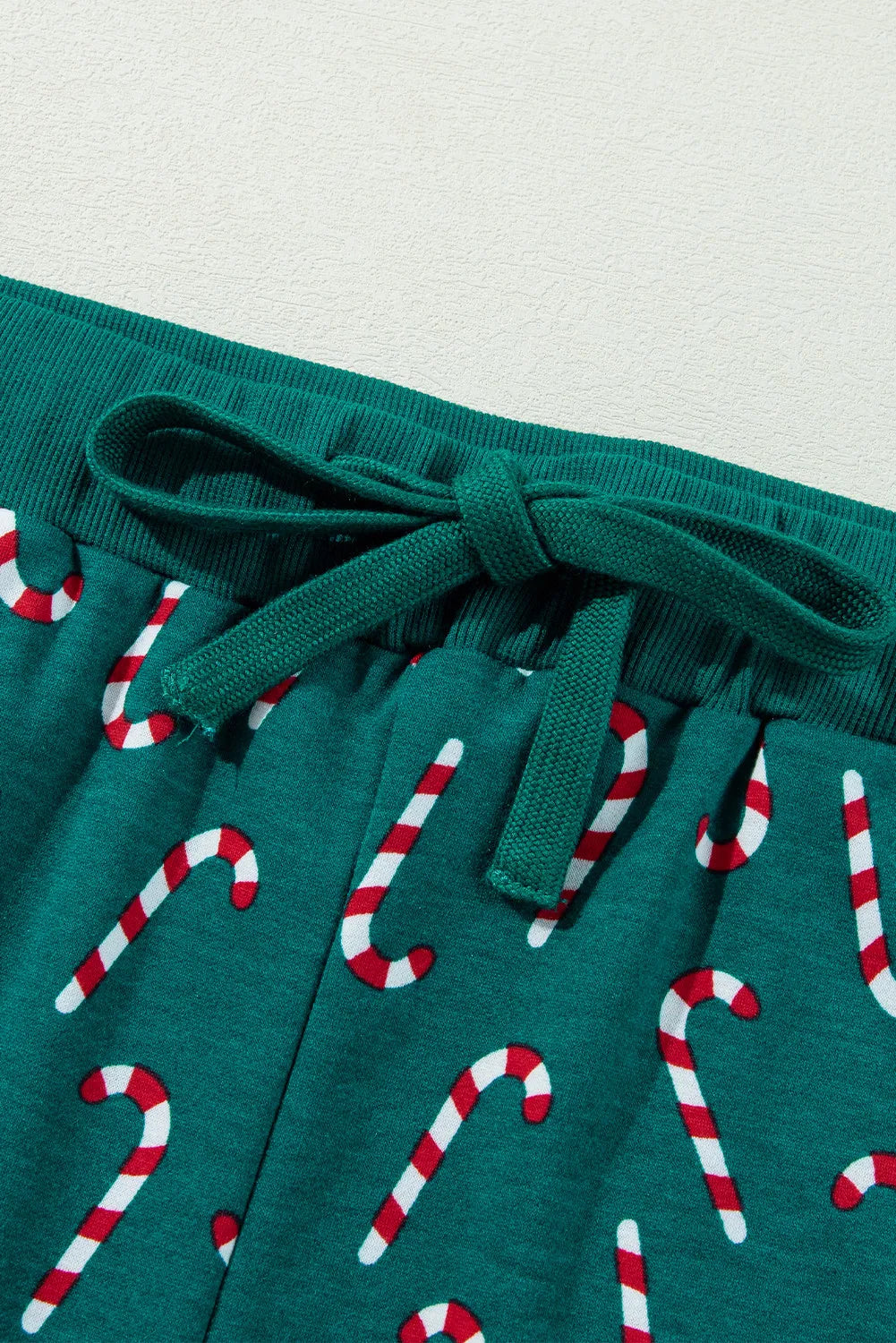 Candy Cane Print Round Neck Top and Pants Lounge Set NicholesGifts