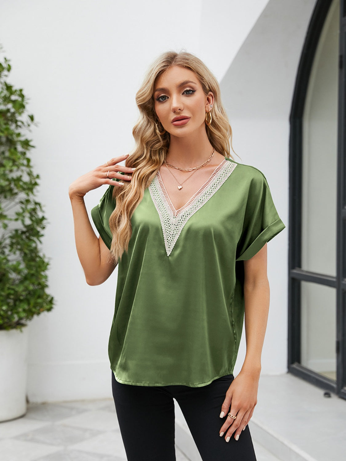 V-Neck Short Sleeve Blouse nicholesgifts