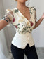 Floral Print V-Neck Button-Up Shirt nicholesgifts