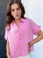 Frill Collared Neck Short Sleeve Shirt nicholesgifts