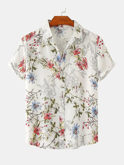Men's Plus Size Floral Print Short Sleeve Button Down Casual Shirt nicholesgifts