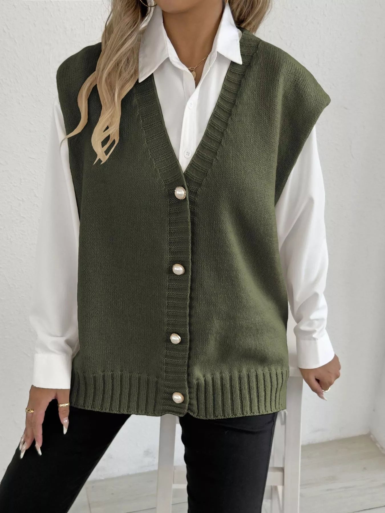 Button-Down Button Up Sweater Vest nicholesgifts