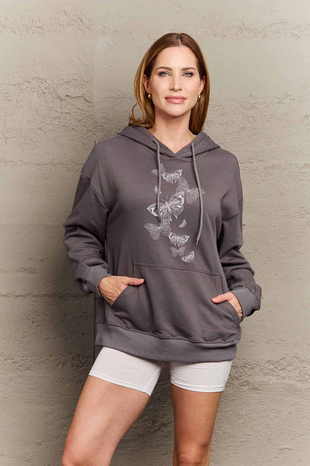 Simply Love Simply Love Full Size Dropped Shoulder Butterfly Graphic Hoodie Trendsi