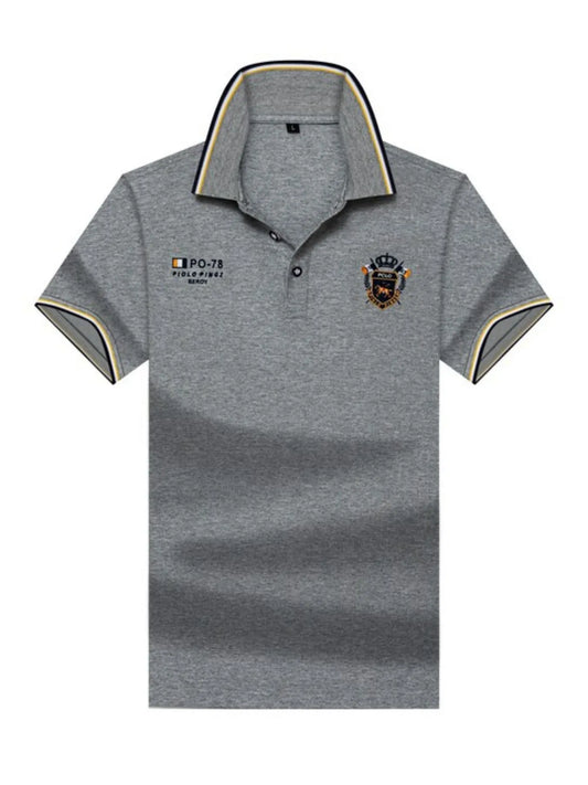 Men's Plus Size Embroidered Detail Short Sleeve Polo Trendsi