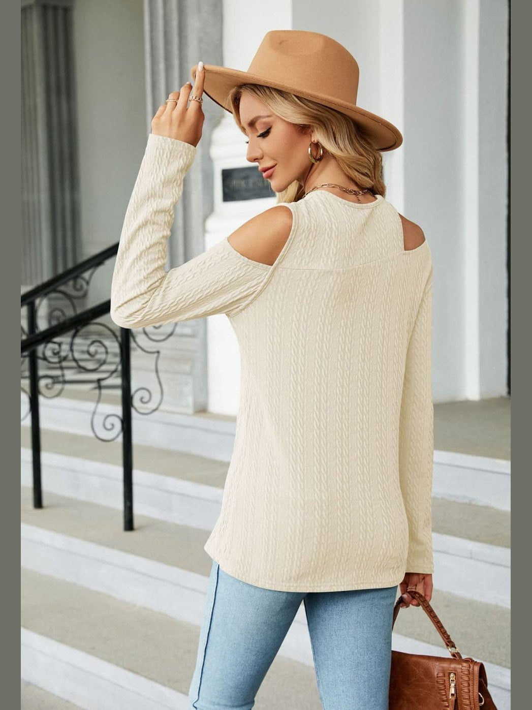 Dropped Shoulder Long Sleeve Blouse nicholesgifts