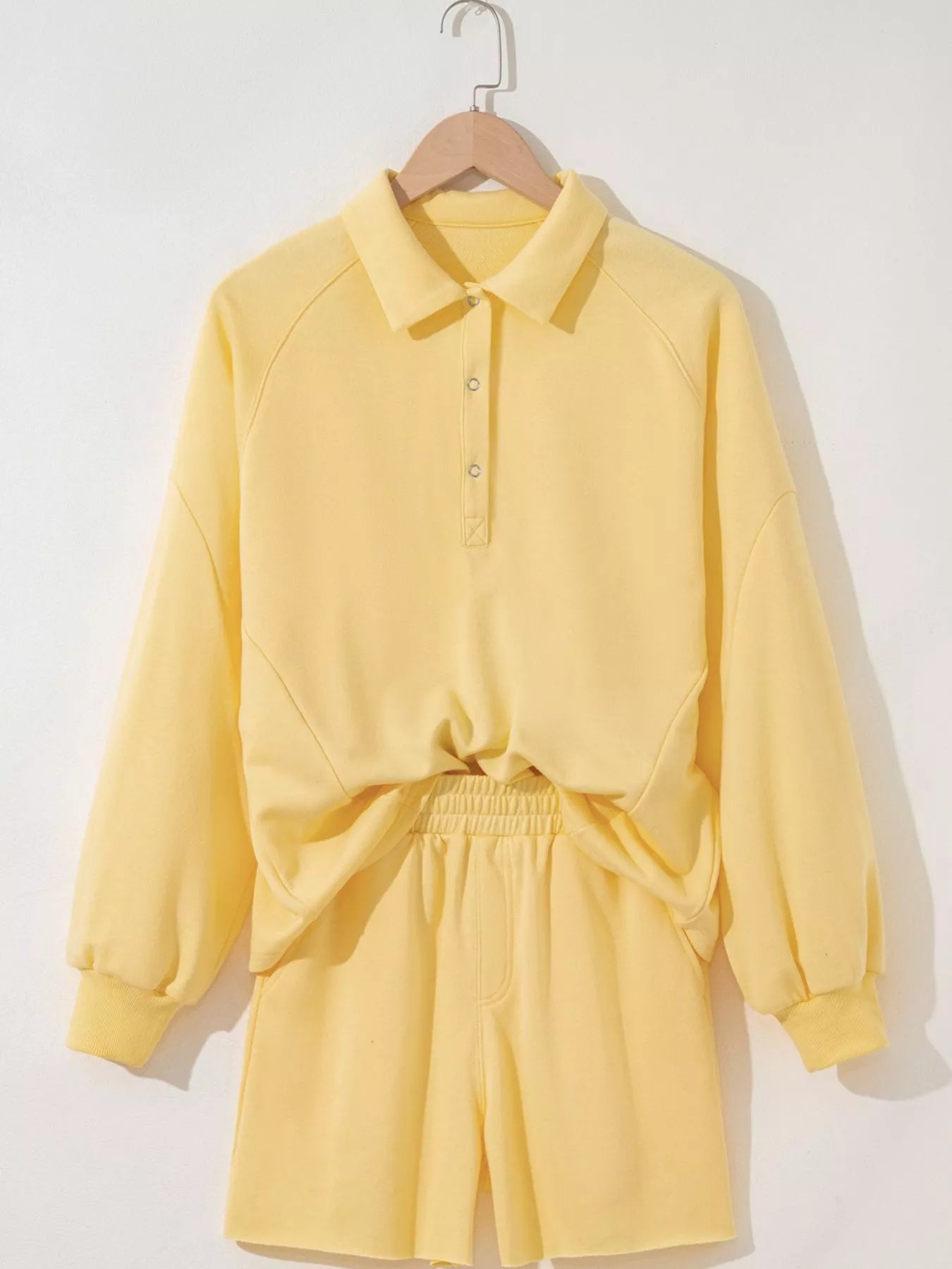 Button Collar Drop Shoulder Top and Shorts 2pcs Set Trendsi