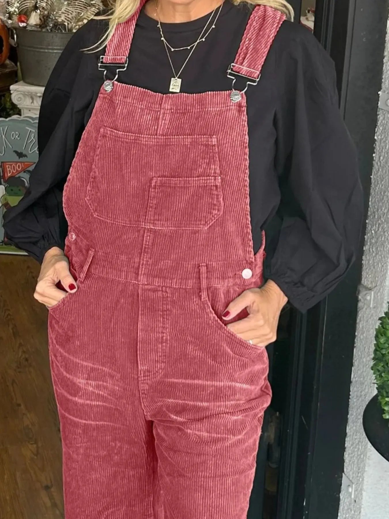Distressed Wide Leg Corduroy Overalls nicholesgifts