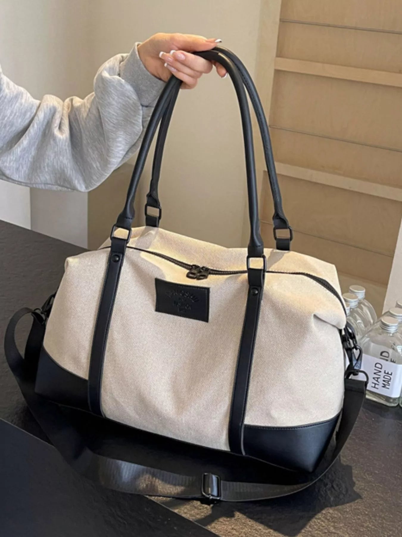 Canvas Leather Trim Travel Bag nicholesgifts