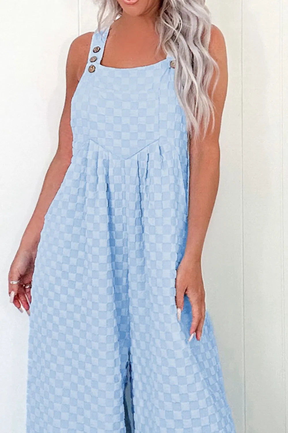 Checkered Pocketed Wide Leg Overalls Trendsi