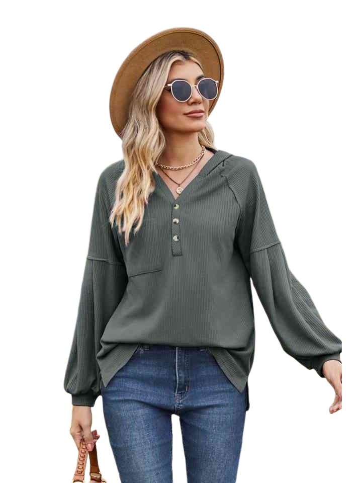 Women Dropped Shoulder Button-Down Hoodie - NicholesGifts