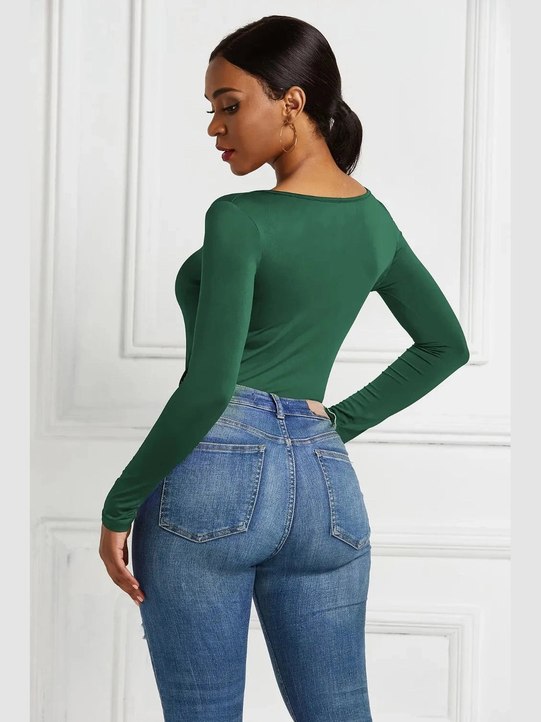 Half Zip Scoop Neck Long Sleeve Bodysuit nicholesgifts