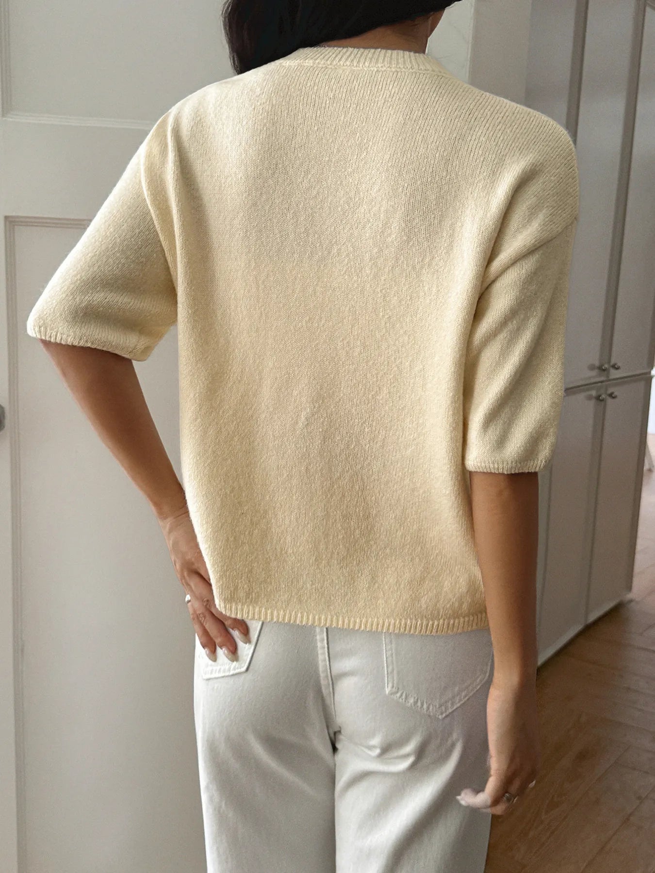 Ribbed Hem Round Neck Sweater Trendsi