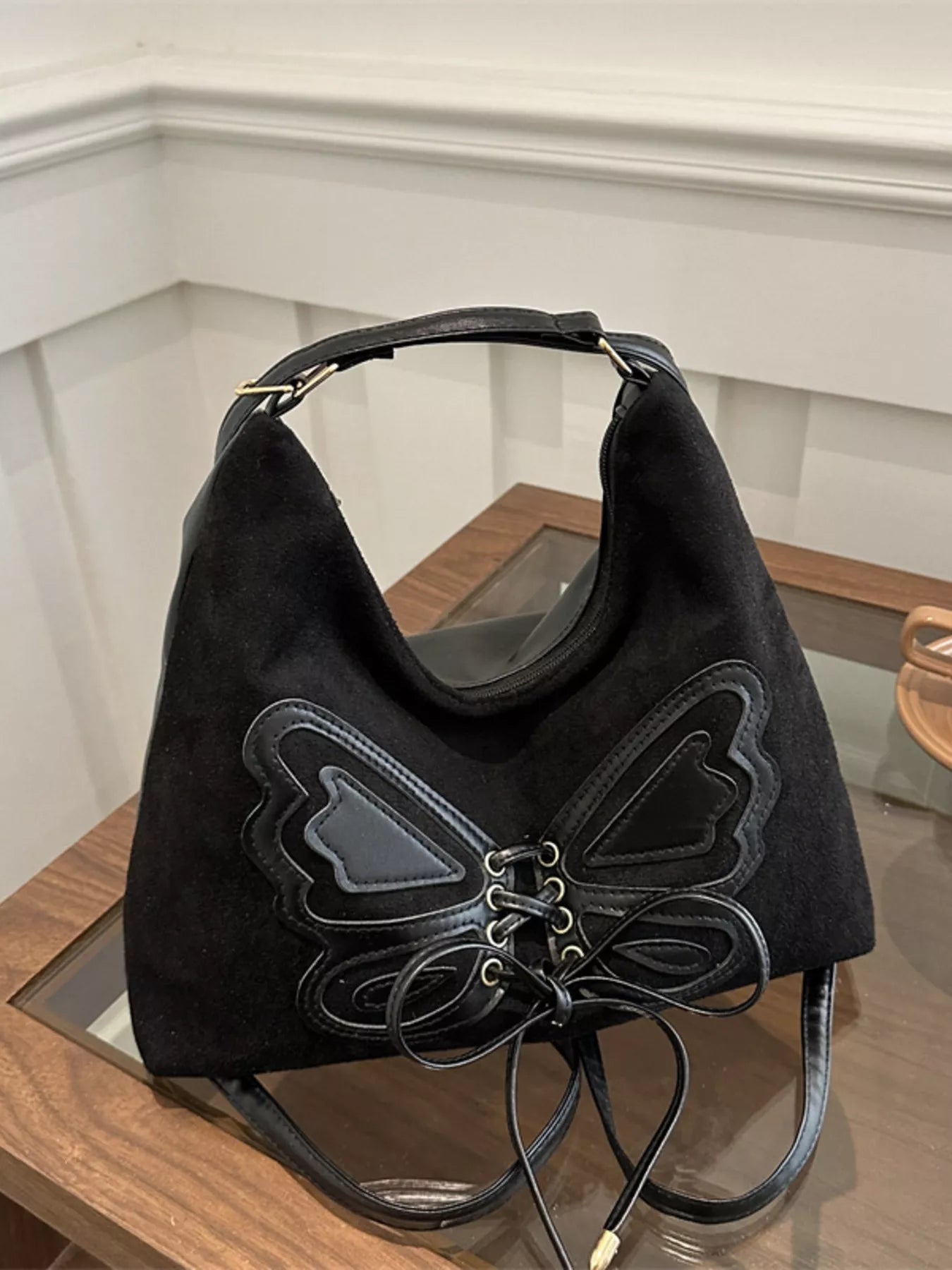 Butterfly Decor Lace-Up Shoulder Bag nicholesgifts