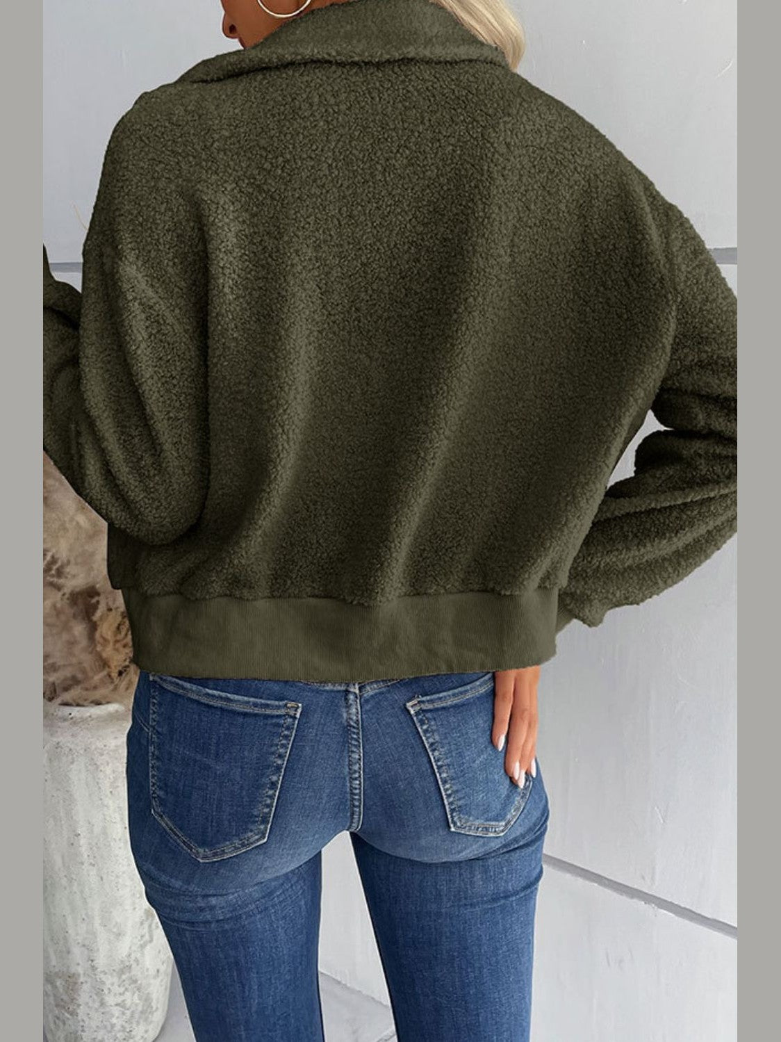Perfee Zip-Up Sherpa Collared Neck Jacket with Pockets nicholesgifts
