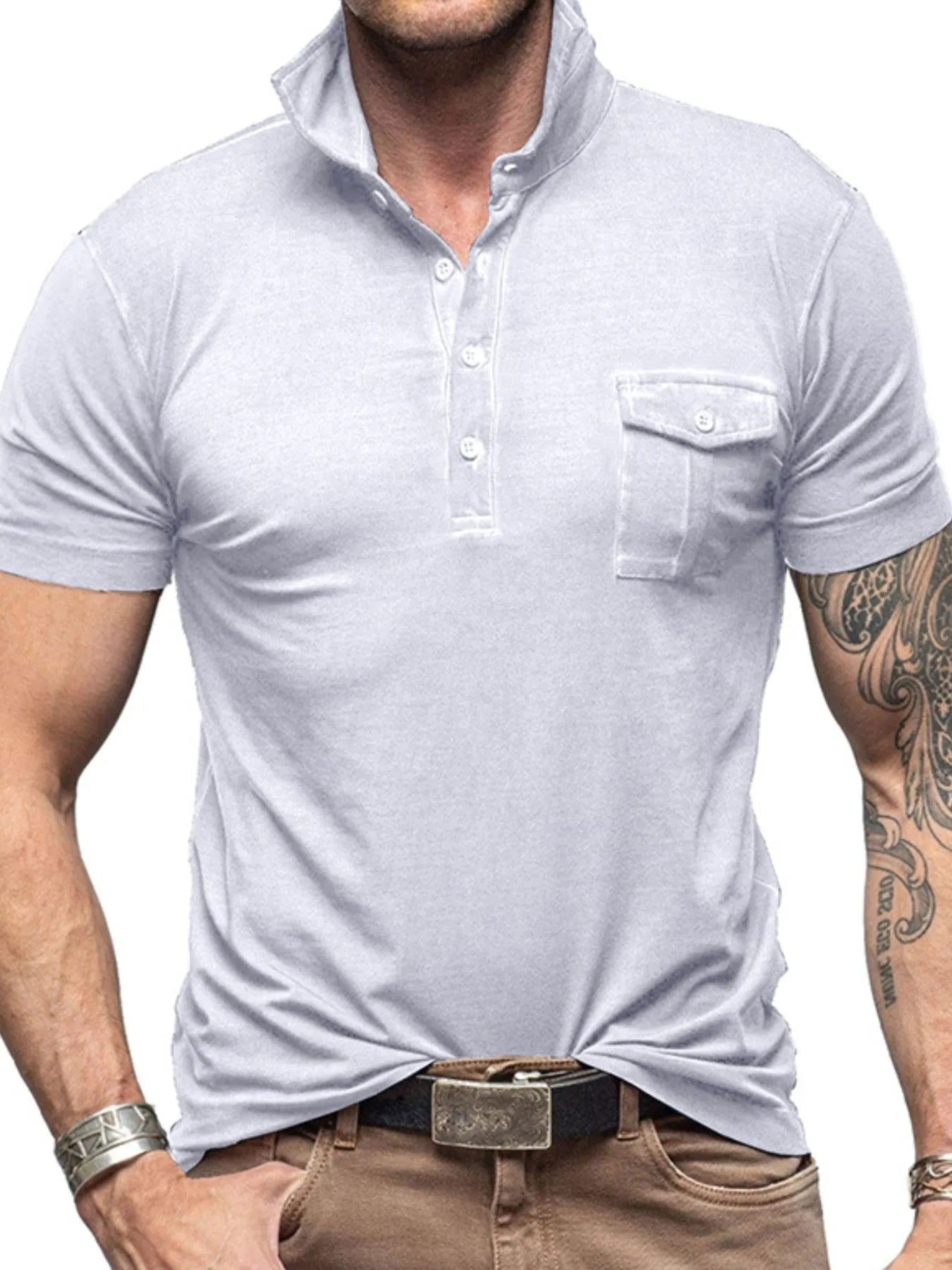 Men's Classic Pocket Polo Shirt with Stand Collar NicholesGifts