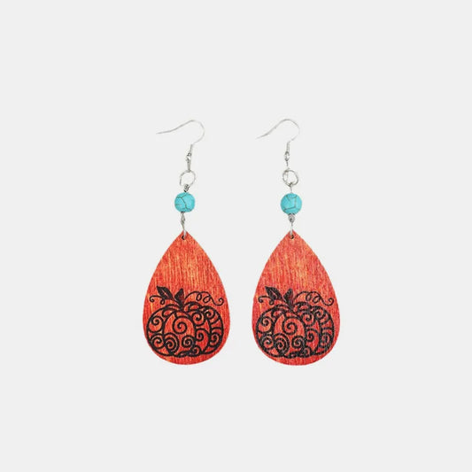 Turquoise Wooden Pumpkin Teardrop Earrings NicholesGifts
