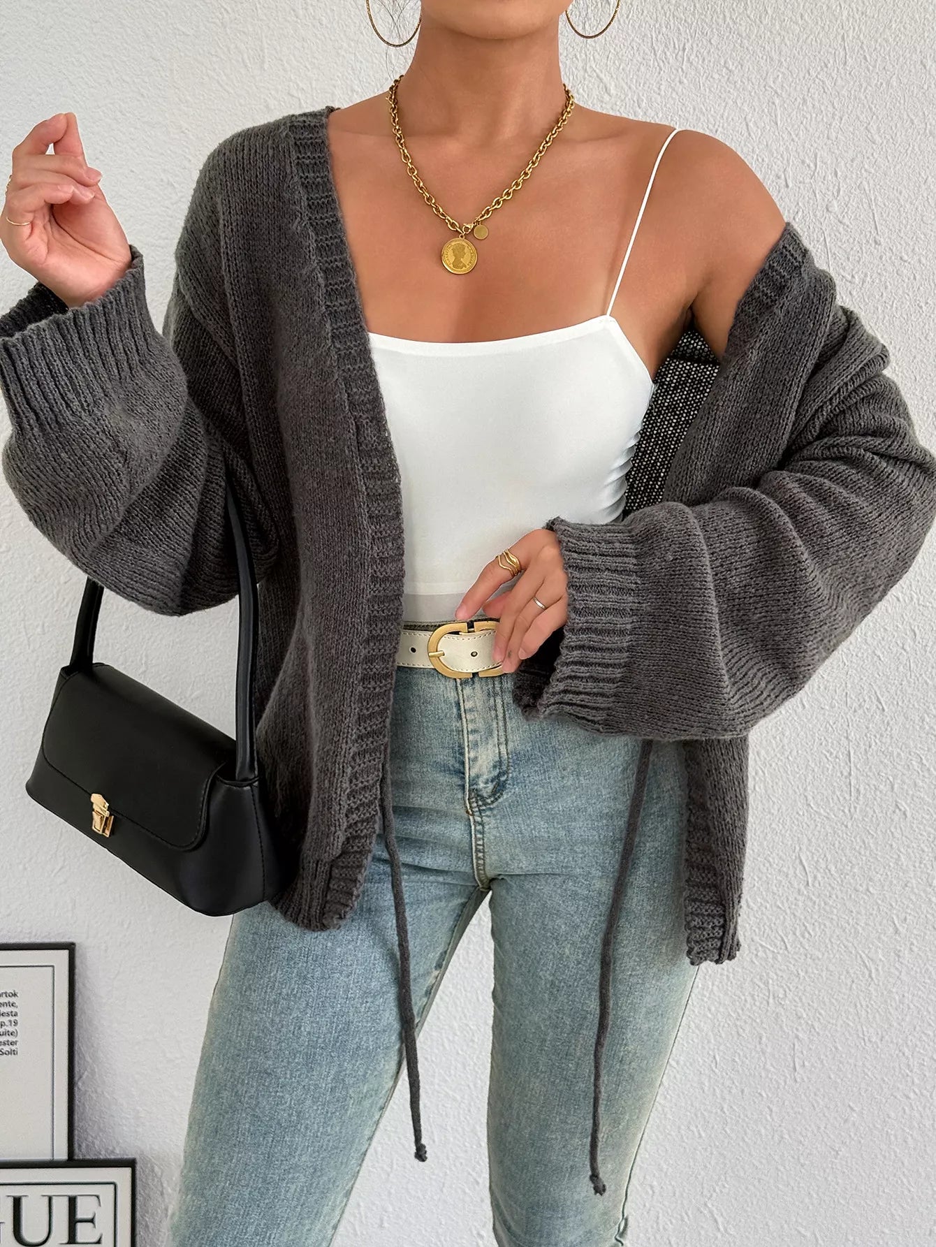 Tie-Front Dropped Shoulder Cardigan