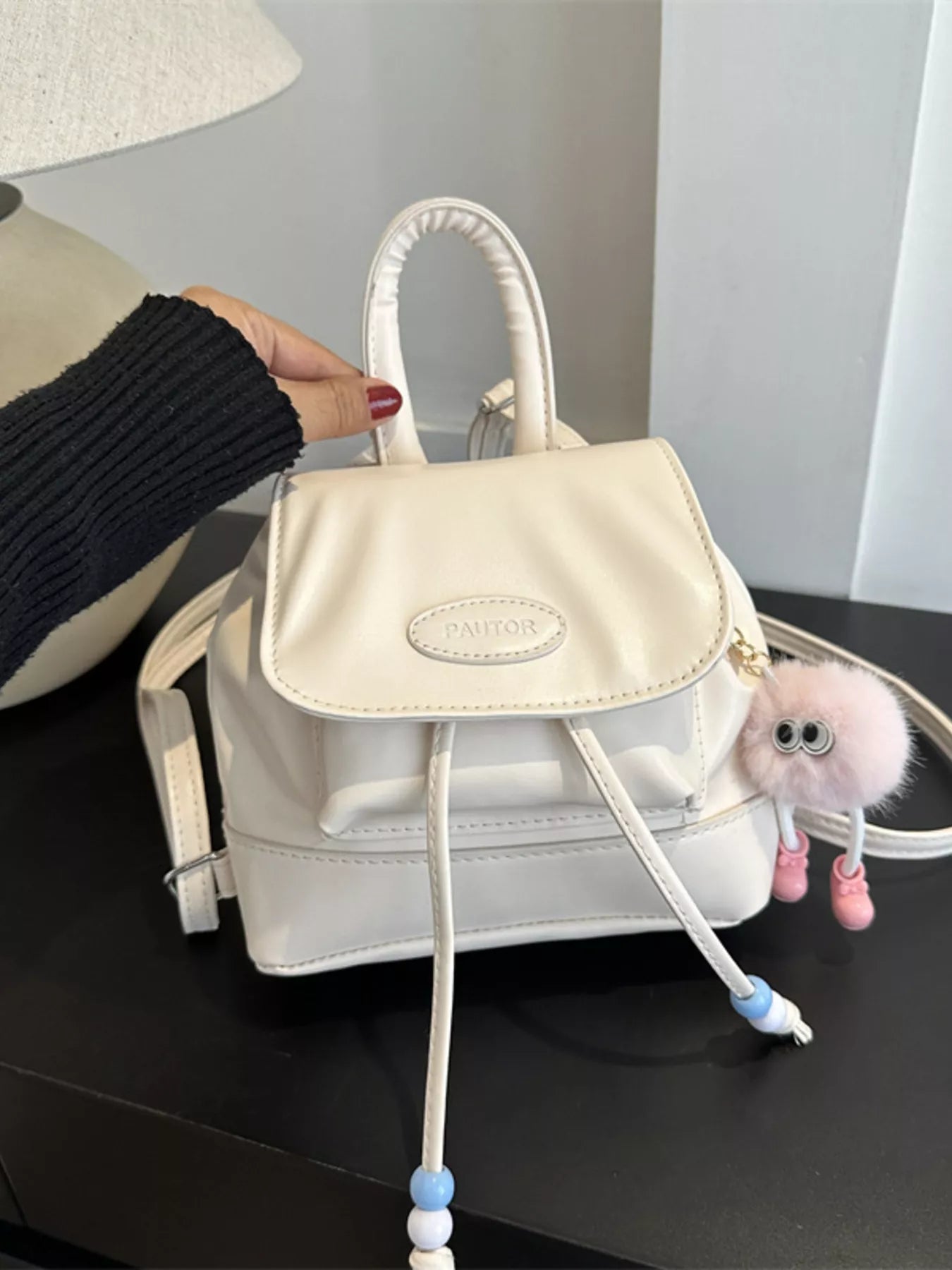 Mini Leather Drawstring Backpack Bag nicholesgifts
