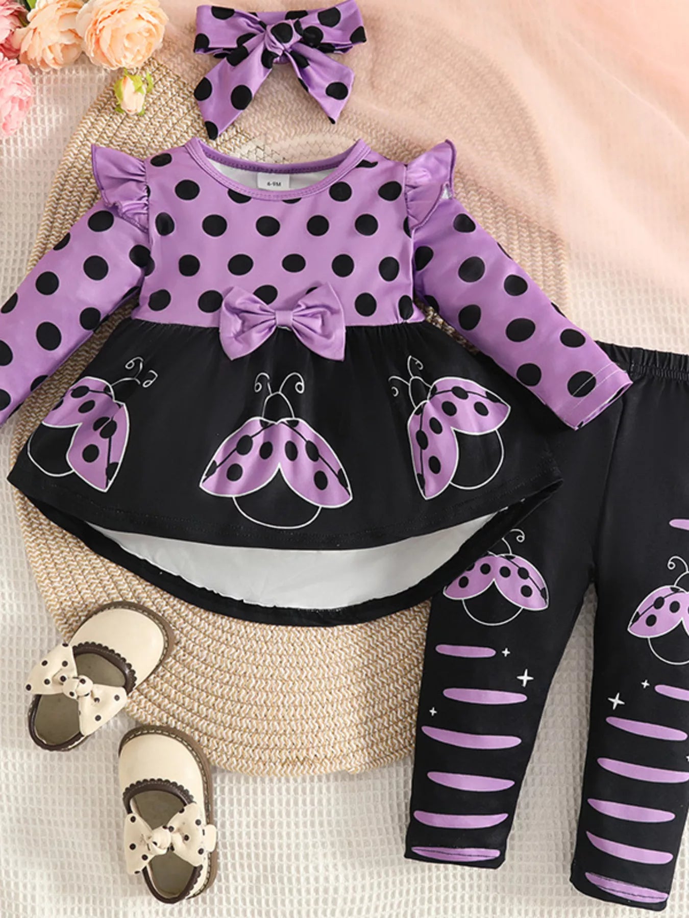 Children's Ladybug Print Ruffle Trim Top and Pants Set NicholesGifts