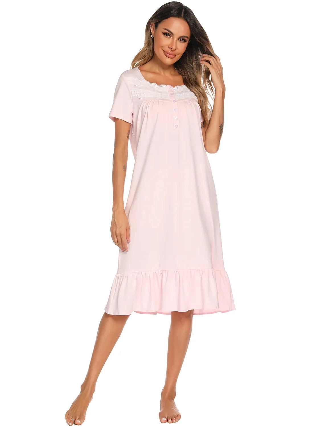 Lace Detail Square Neck Lounge Dress nicholesgifts