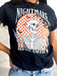 Women Halloween Skull Checkerboard Graphic Round Neck Tee nicholesgifts