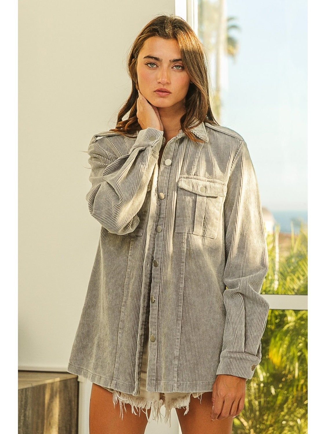 NicholesGifts Women BiBi Button Up Corduroy Shacket