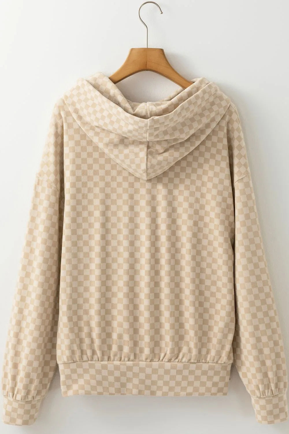Checkered Print Kangaroo Pocket Drawstring Hoodie Trendsi