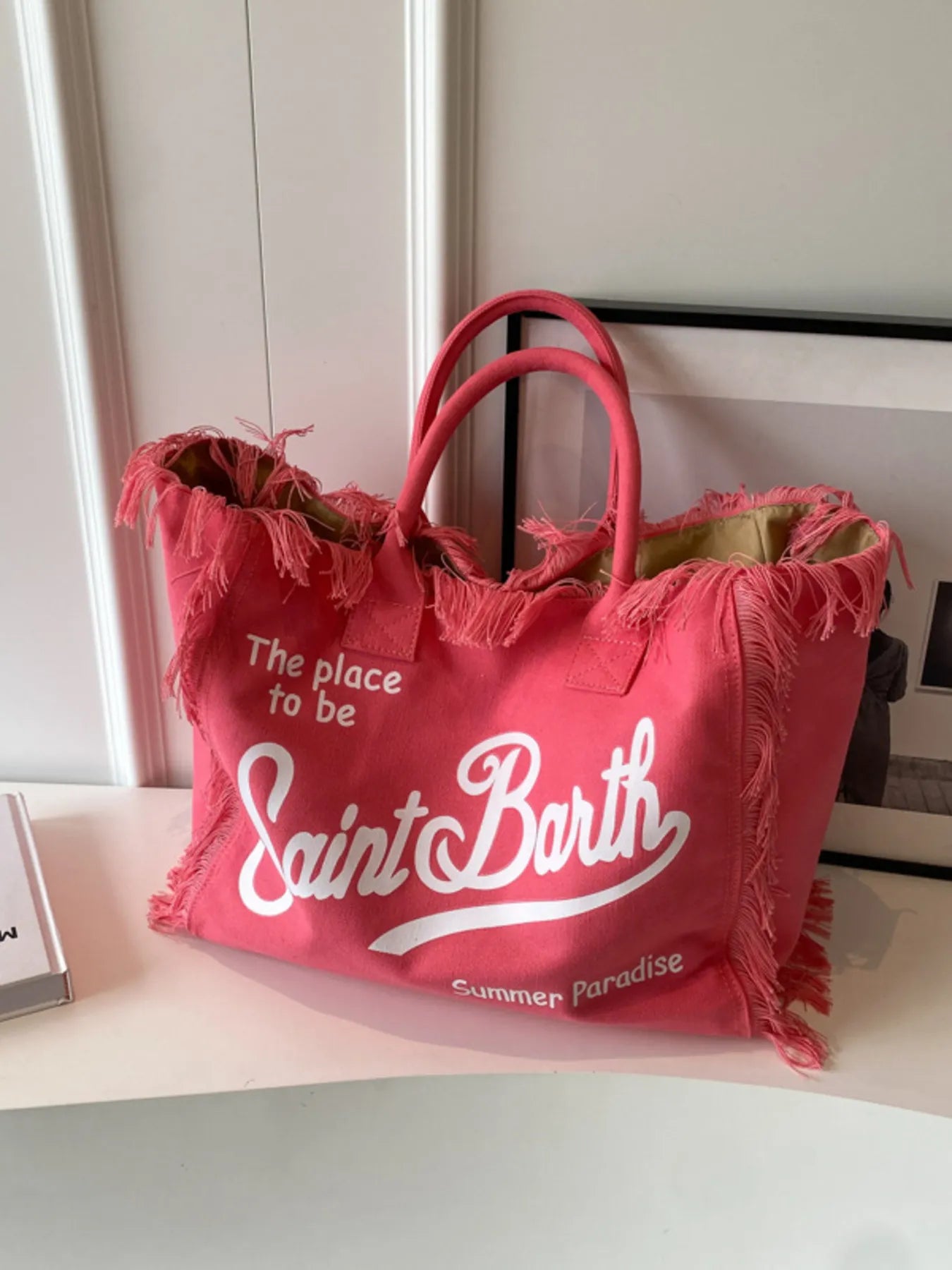 Fringe Letter Canvas Tote Bag Trendsi