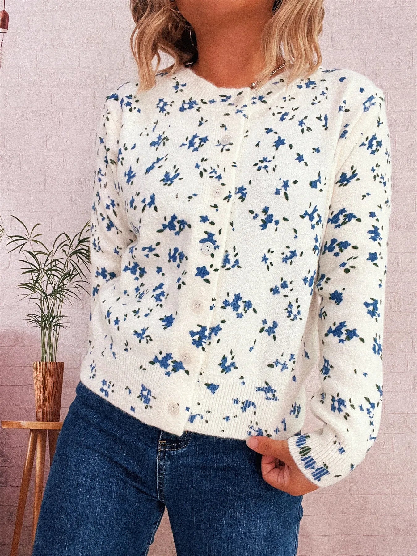 Floral Button-Up Long Sleeve Cardigan