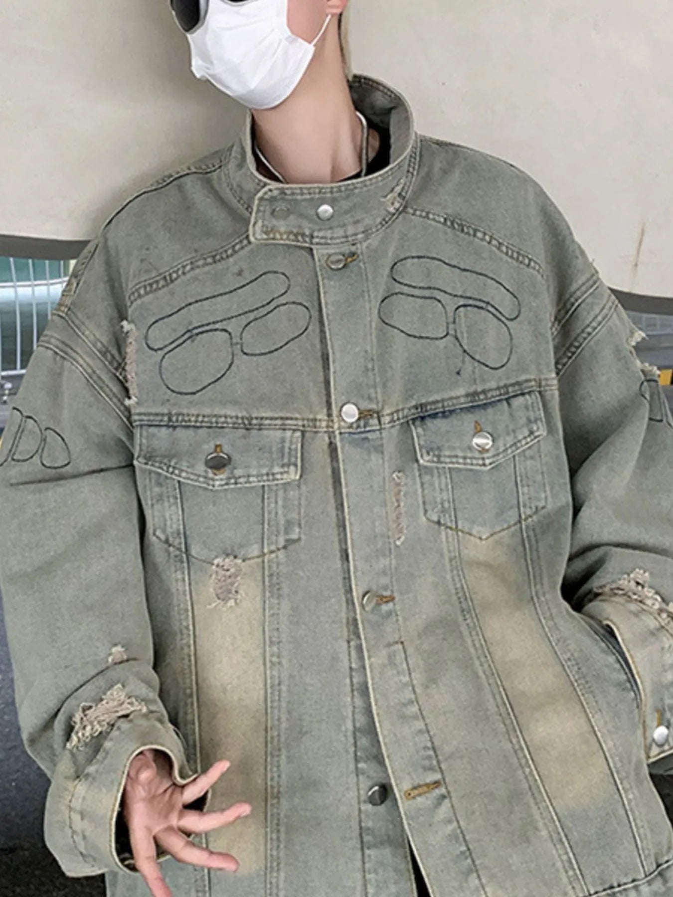 Men's Plus Size Distressed Button Up Denim Jacket NicholesGifts