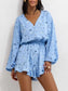 Floral V-Neck Long Sleeve Romper with Elastic Waist nicholesgifts