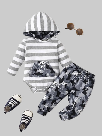 Baby and Toddler Girls Striped Hooded Bodysuit and Camouflage Pants Set nicholesgifts
