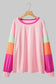 Plus Size Women Pink Colorblock Patchwork Long Sleeve Top