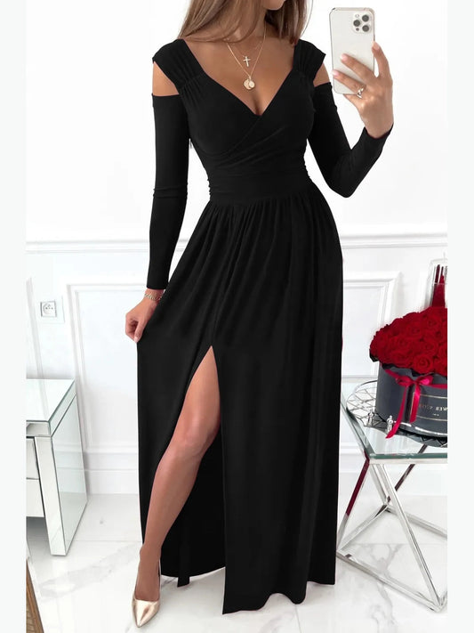 Slit Surplice Long Sleeve Maxi Dress nicholesgifts