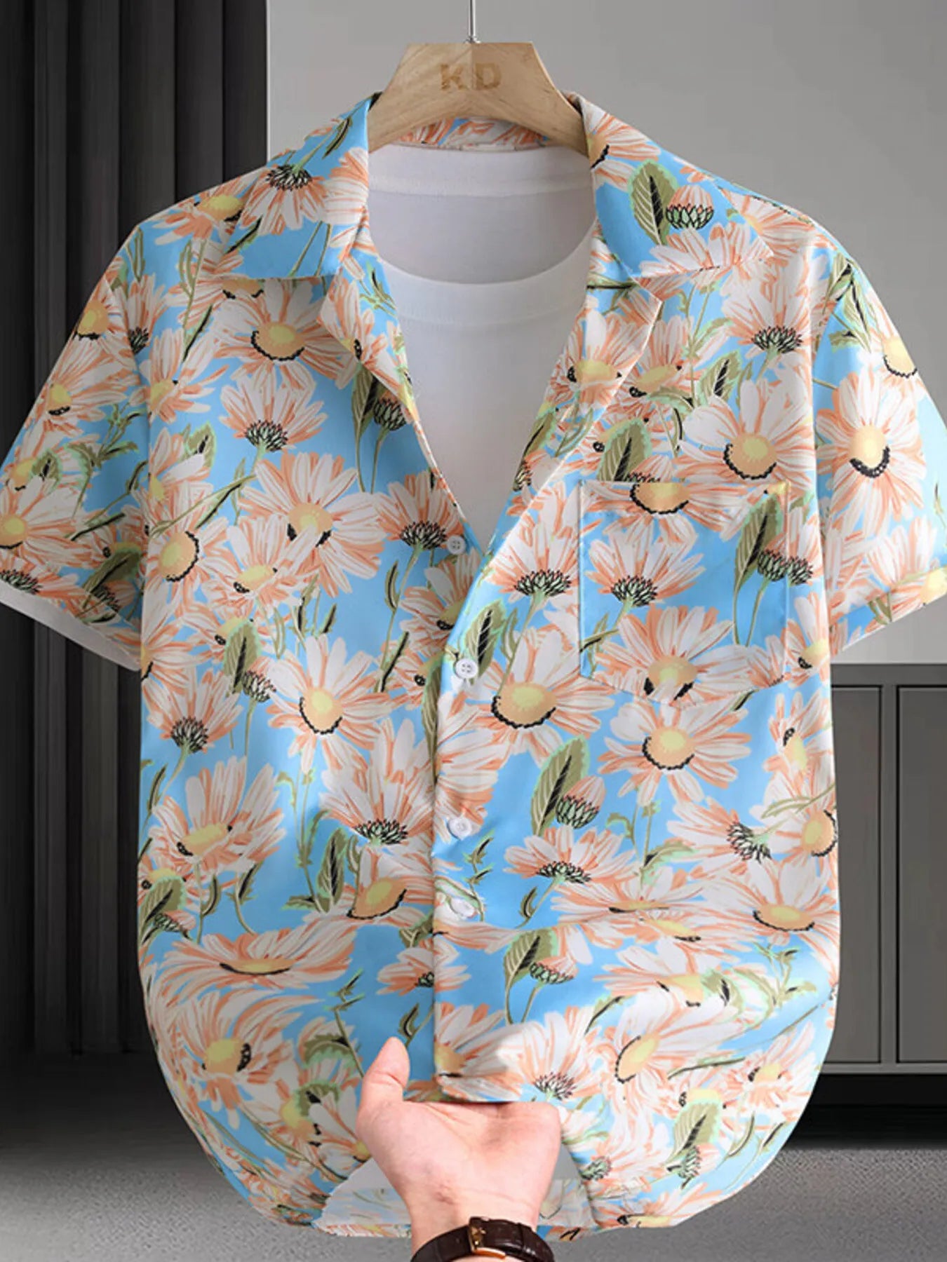 Men's Plus Size Printed Button Up Short Sleeve Shirt Trendsi
