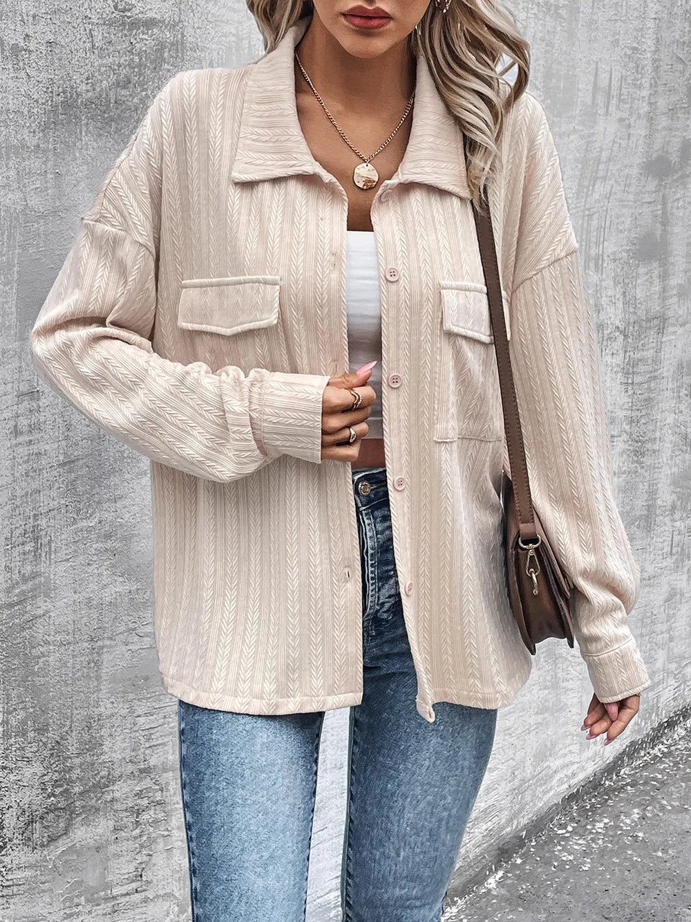 Pocketed Button Up Dropped Shoulder Jacket nicholesgifts