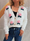 Women Flower Fuzzy Button-Up Cardigan nicholesgifts