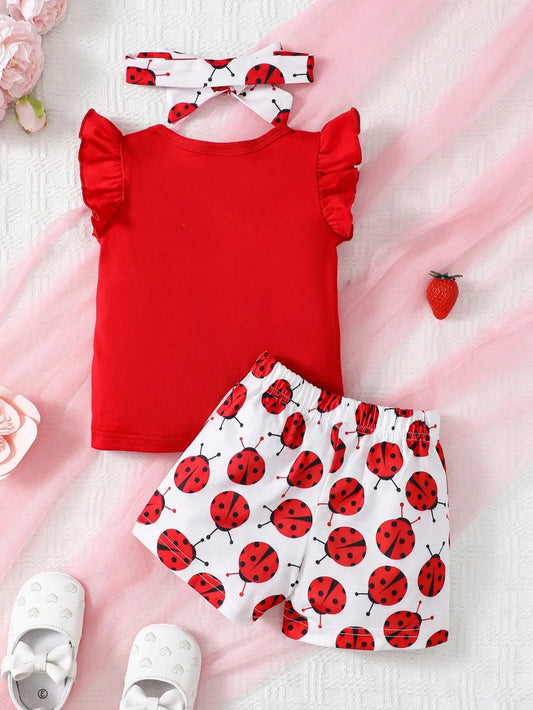 Baby and Toddler Girls Headband, Round Neck Ruffle Sleeve Top and Pants Set nicholesgifts