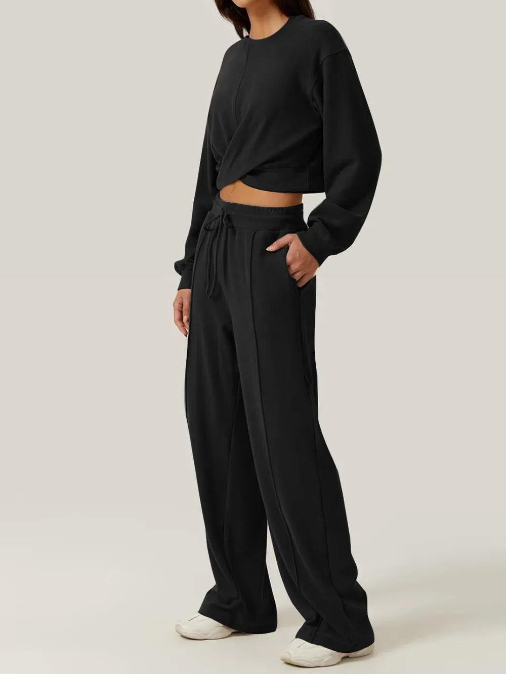 Crisscross Round Neck Top and Drawstring Pants Set nicholesgifts