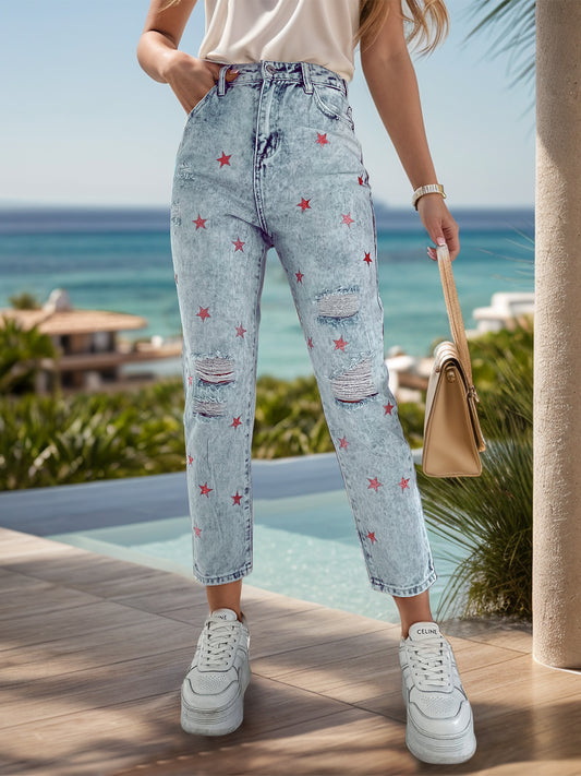Distressed Star Jeans with Pockets NicholesGifts