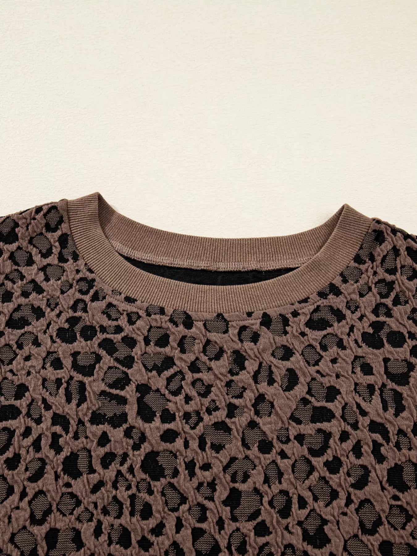 Ribbed Trim Leopard Print Long Sleeve Top NicholesGifts